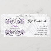 Geschenkgutscheine lila, schwarz und weiß (Vorne/Hinten)