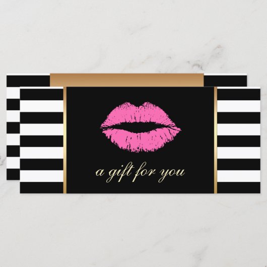 Geschenkgutscheine | Rosa Lippen Moderne Streifen (Vorne/Hinten)