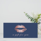 Geschenkgutscheine | Rose Gold Lips Navy Blue Salo (Stehend Vorderseite)
