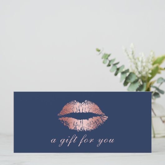 Geschenkgutscheine | Rose Gold Lips Navy Blue Salo (Stehend Vorderseite)