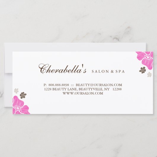 Geschenkgutscheine Salon Tropische Blume rosa brau (Rückseite)