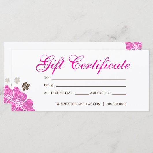 Geschenkgutscheine Salon Tropische Blume rosa brau (Vorne/Hinten)