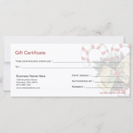 Geschenkgutscheine von der Firma Candy Canes & Tan (Rückseite)