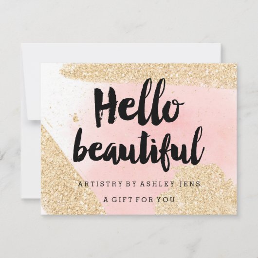 Geschenkgutschrift gold Glitzer pink hello Skript (Vorderseite)