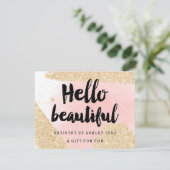 Geschenkgutschrift gold Glitzer pink hello Skript (Stehend Vorderseite)