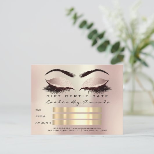 Geschenkgutschrift Makeup Kosmetologe Lash Pink Postkarte (Stehend Vorderseite)