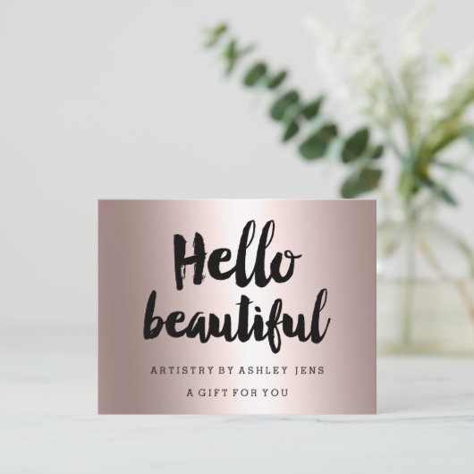 Geschenkgutschrift Rose gold hello script metallic (Stehend Vorderseite)