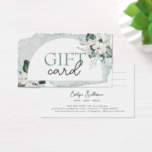 Geschenkkarte Aquarell und weiße Blume (Schreibtisch)