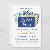 Geschenkkarte Dusche Blau und Gold Federn Einladung (Vorderseite)