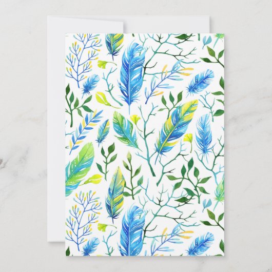 Geschenkkarte Dusche Blau und Gold Federn Einladung (Rückseite)