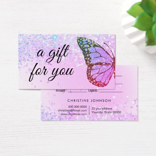 Geschenkkarte für den lila Glitzer (Schreibtisch)