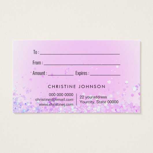 Geschenkkarte für den lila Glitzer (Rückseite)