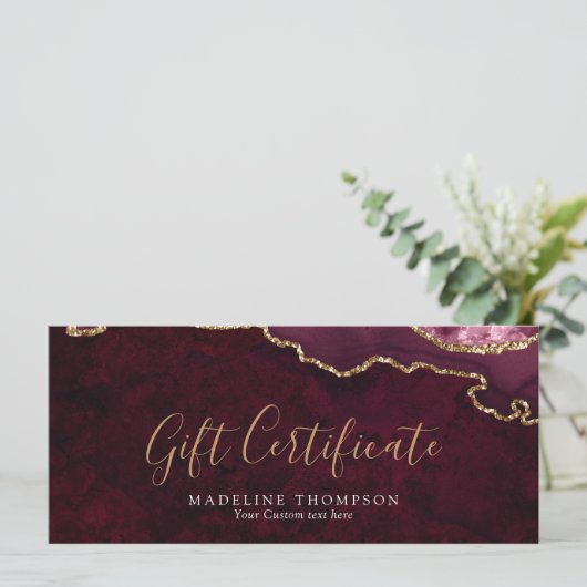 Geschenkkarte für Elegante Burgundy Agate (Stehend Vorderseite)