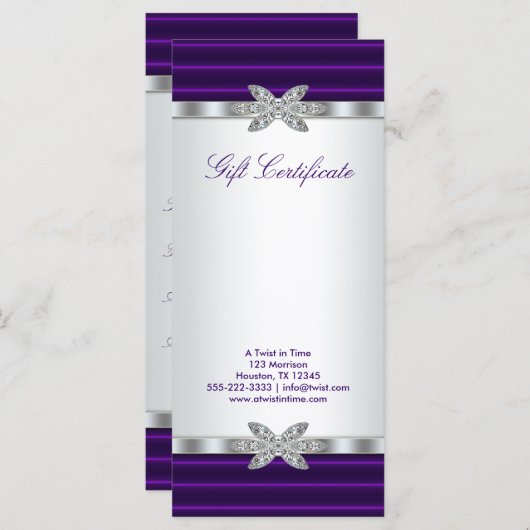 Geschenkkarte für lila Geschenkgutscheine (Vorne/Hinten)