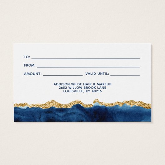 Geschenkkarte Navy Blue und Gold (Rückseite)