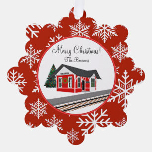 Geschenkkarte Papierornament Bahnhof Zeichnung Ornament Karte