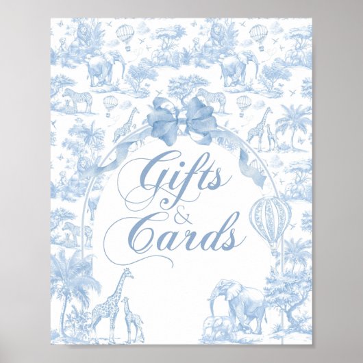 Geschenkkarte Sig Blue Toile Safari TierBaby Dusch Poster (Vorne)