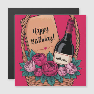 Geschenkkorb mit Wein, Rosen und individuellem Nam Magnetkarte