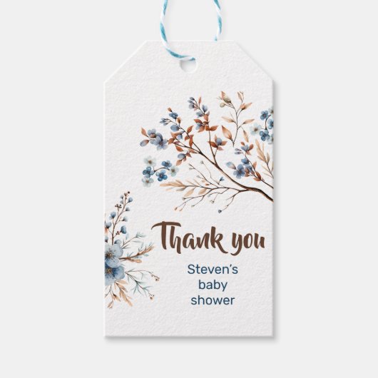 Geschenkmarke Blauer und braune Blume Babydusche Geschenkanhänger (Vorderseite)