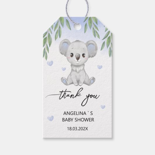 Geschenkmarke "Danke" für die Babydusche. Geschenkanhänger (Vorderseite)