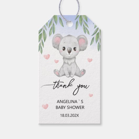 Geschenkmarke "Danke" für die Babydusche. Geschenkanhänger (Vorderseite)