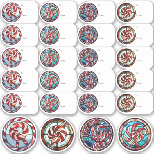 Geschenkmarke "Stached Glass Candy Cane" Aufkleber (Vorderseite)