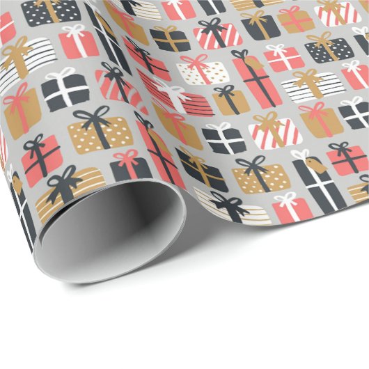 Geschenkmuster Red Grau Vintage Retro Geschenkpapier (Rolleneckpunkt)