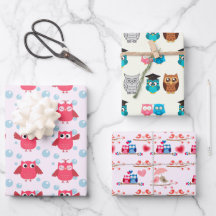 Geschenkpapier aus rosa und gelber Eule