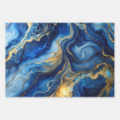 Geschenkpapier - Blau und Gold marmoriert Set (Vorderseite)