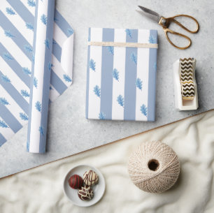 Geschenkpapier Blau & Weiß Streifen Blaues Blatt