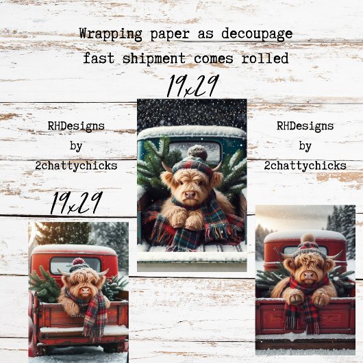 Geschenkpapier Decoupage 3er Highland-Cow-Set Set