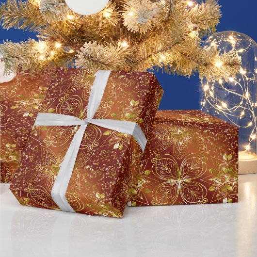 Geschenkpapier - Elegante Kupfer-Gold-Blumen (Feiertage)