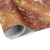 Geschenkpapier - Elegante Kupfer-Gold-Blumen (Rolleneckpunkt)