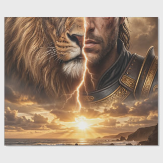 Geschenkpapier Epic Lion and Warrior Sonnenunterga