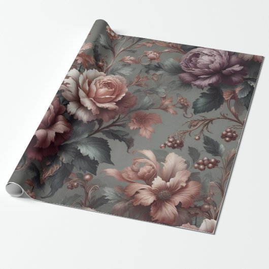 Geschenkpapier florale Pflaume Kupfer-Rose (Ungerollt)