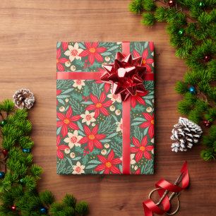 Geschenkpapier für Weihnachten mit roter Poinsetti