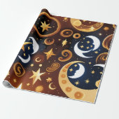 Geschenkpapier - Goldenes Ocker Himmelsmondmuster (Ungerollt)