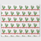 Geschenkpapier Grün Kaktus Orange Blumen Floral  (Flach)