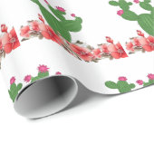 Geschenkpapier Grün Kaktus Orange Blumen Floral  (Rolleneckpunkt)