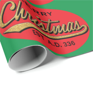 Geschenkpapier Grün/Rot "Retro Frohe Weihnachten"