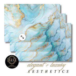 Geschenkpapier - Himmelblau und Gold marmoriert Set