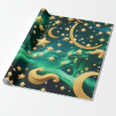 Geschenkpapier – Luxus Smaragd Himmel Mond (Ungerollt)