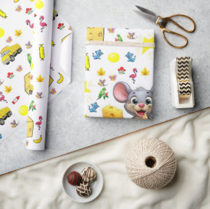 Geschenkpapier Maus Käse Gelbe Sterne Lastwagen Ka