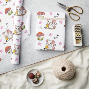 Geschenkpapier Maus Käse Rosa Herzen Pilz