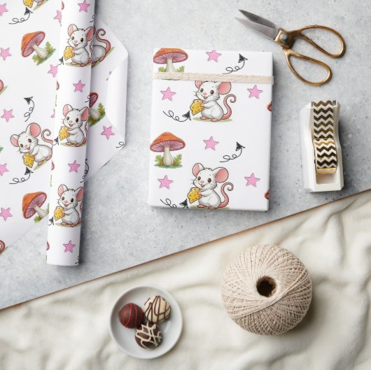 Geschenkpapier Maus Käse Rosa Herzen Pilz (Kunsthandwerk)