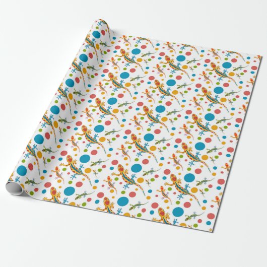 Geschenkpapier mit farbenfrohem Gecko-Design (Ungerollt)