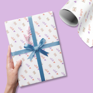 Geschenkpapier mit Liebe in Rosa, Lila und Weiß