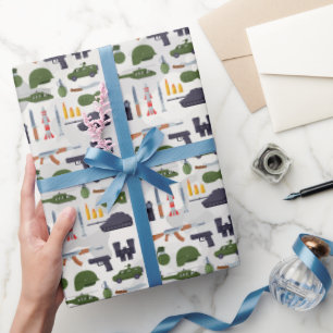Geschenkpapier mit militärischer Ausrüstung