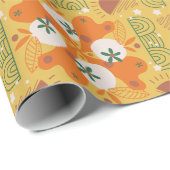 Geschenkpapier mit orange-gelbem Blumenmuster (Rolleneckpunkt)