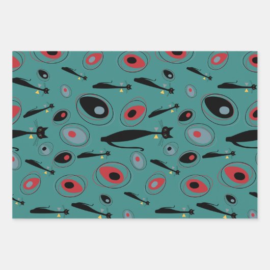 Geschenkpapier | Mittelalterliche moderne Atomkatz Set (Vorderseite 2)